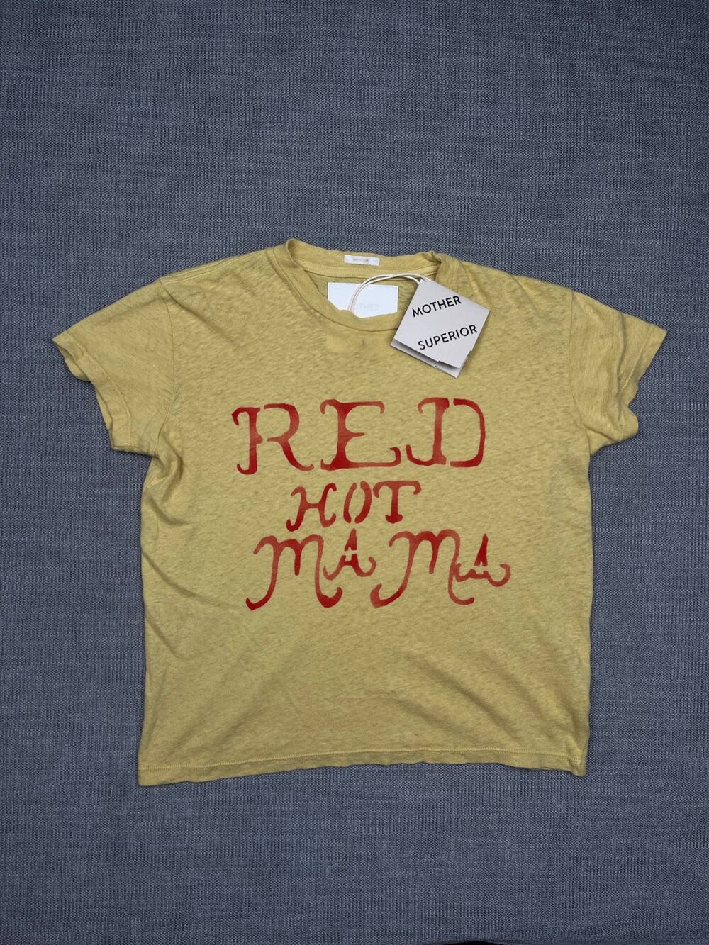 MOTHER Superior The Sinful T-Shirt Women's XS Yellow Red Hot Mama Tee